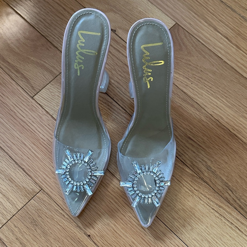 Lulu's Crystal Embellished Clear Heels